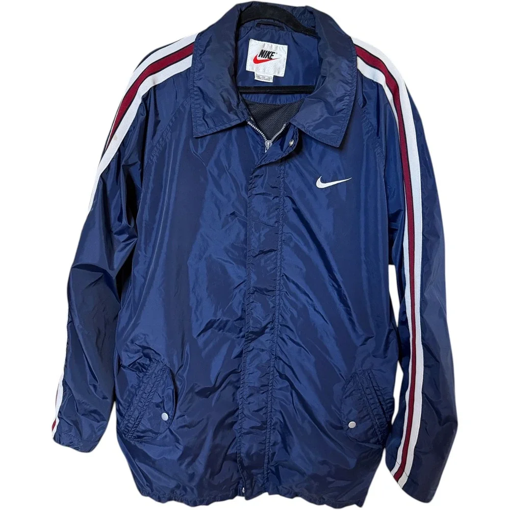 Nike Windbreaker Jacket Mens XXL Navy Blue Vintage 90s Y2K Striped Full Zip Coat